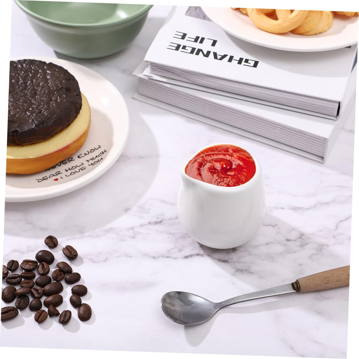 STOBAZA Small Ceramic Milk Cup Syrup Mini Pitcher Porcelain Creamer Set for Home Restaurant