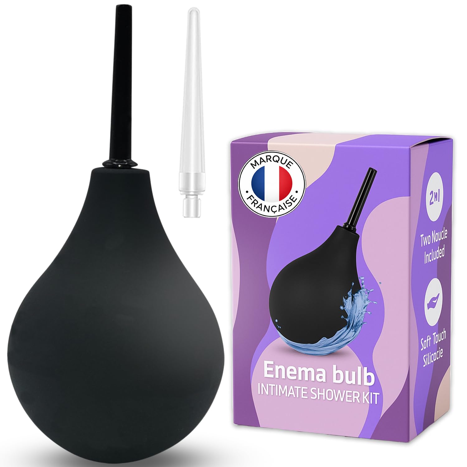 Poire à Lavement Intime 225 ml – Douchette Intime Hygiénique en Silicone Médical avec 2 Canules – Nettoyage Doux et Confortable Femme & Homme Sans BPA