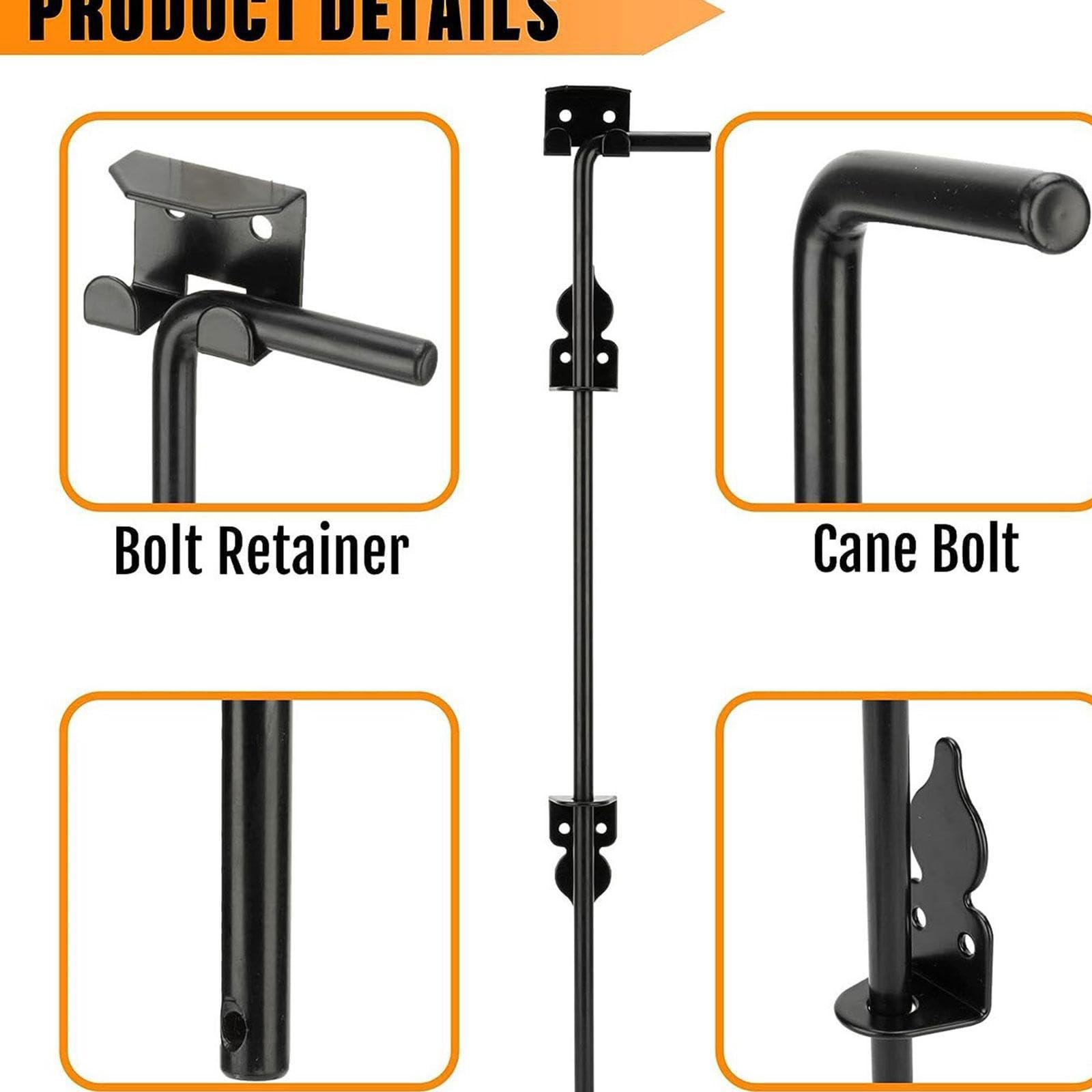 Gralara Pestillo de puerta de acero multifuncional de 46 cm, color negro, para portones, accesorios de suelo, 2 Piezas