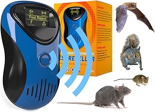 New 2023 Powerful Mouse Mice Rat Bat Squirrel Repellent (with LCD) - Outdoor/Indoor - Electronic Ultrasonic Pest Repeller Plug in - Deterrent Rodent Control - Electromagnetic Waves Repellent