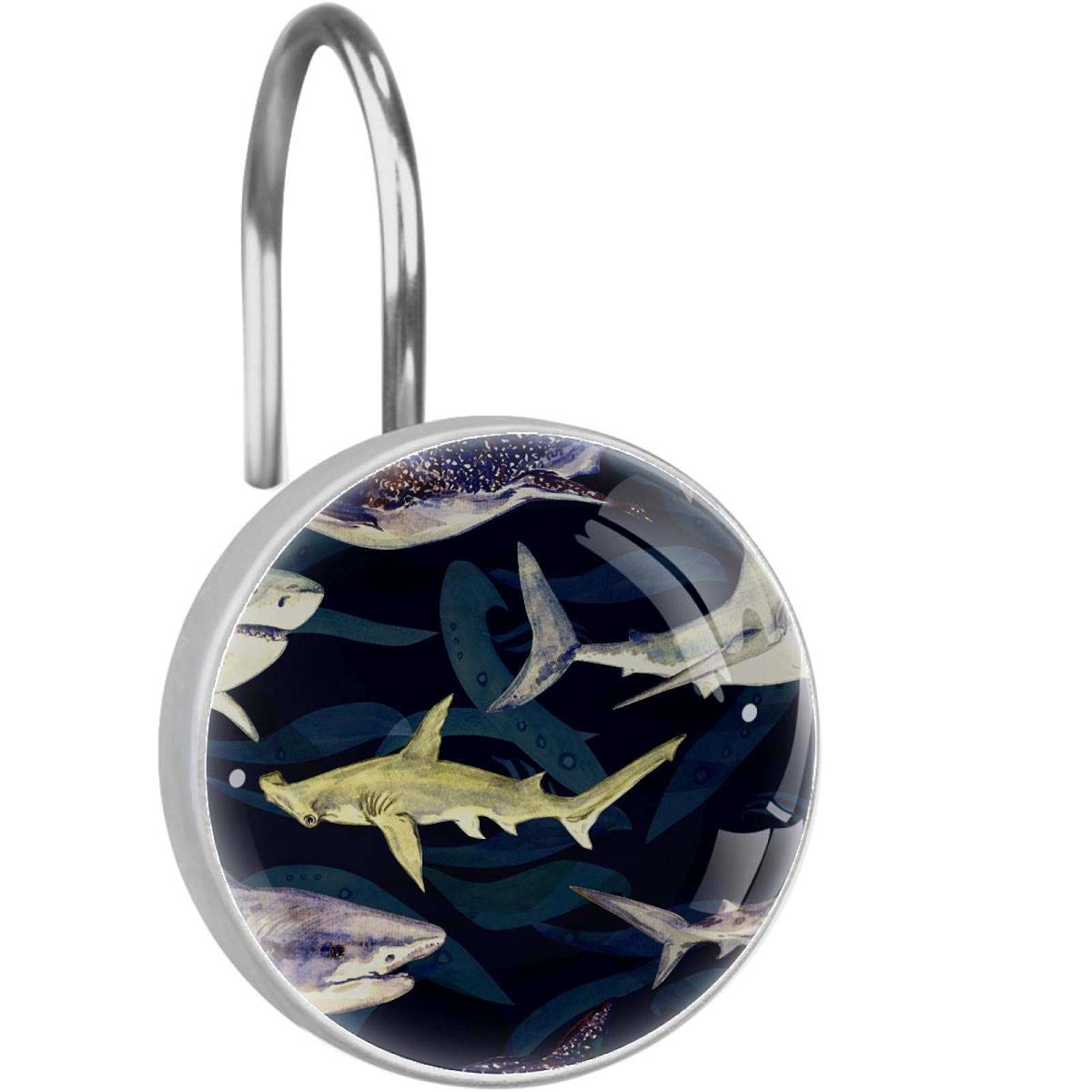 Crochets pour rideau de douche stables et robustes, lot de 12 anneaux décoratifs requins