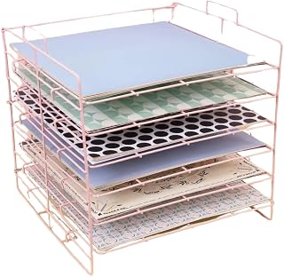 Craftelier - Bandeja Organizadora Metálica de 6 Estantes para Papeles | Ideal para Organizar los Materiales de Scrapbooking y Manualidades | Tamaño Aprox. 35,8 x 33,3 x 33,2 cm - Color Rosa