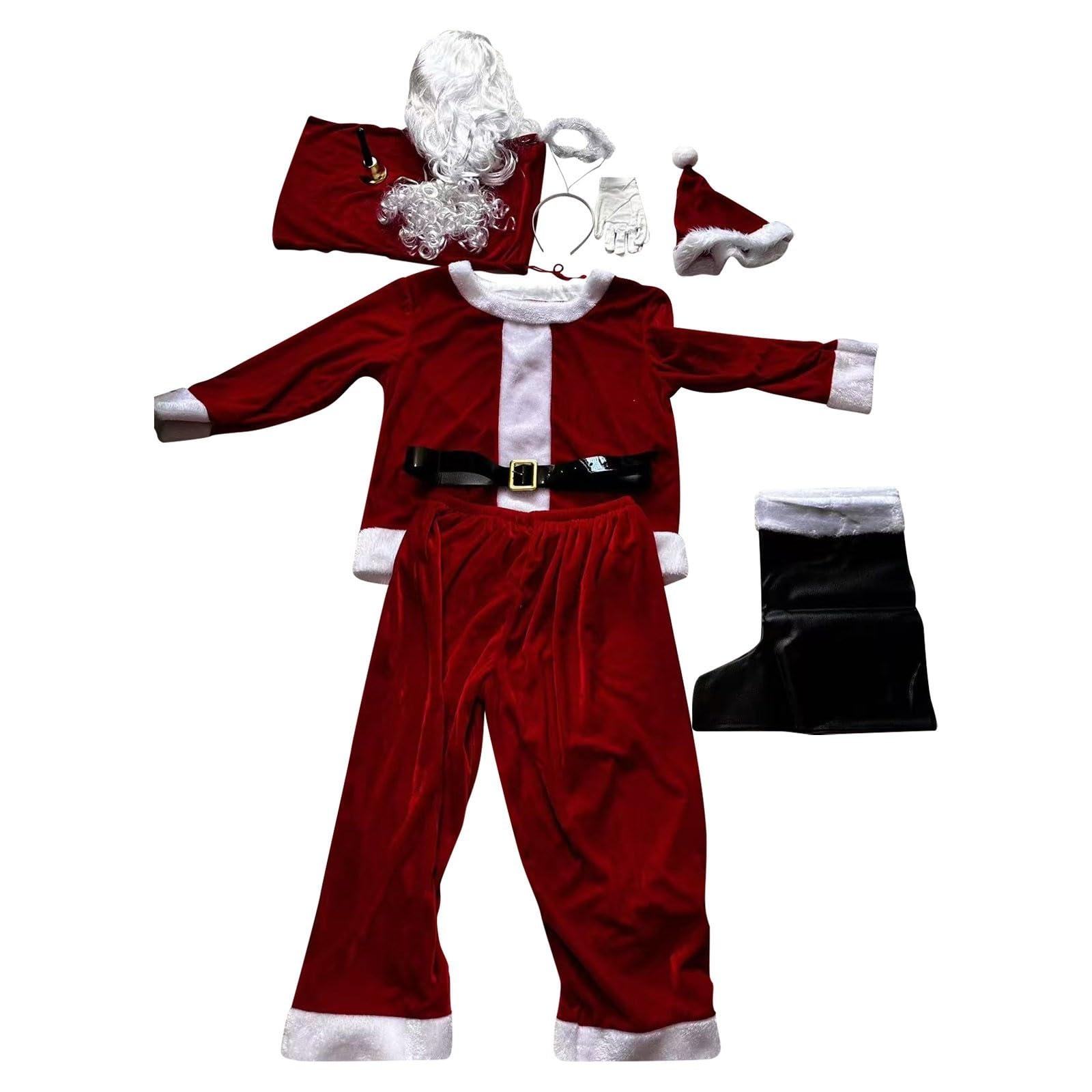 Generisch Weihnachtsmann Kostüm Herren Damen Nikolaus Kostüme mit Bart Maske Lustig Santa Clause Nikolauskostüm Weihnachtsmannkostüm Outdoor Erwachsene Weihnachts Anzug Party Cosplay Outfits Anzüge