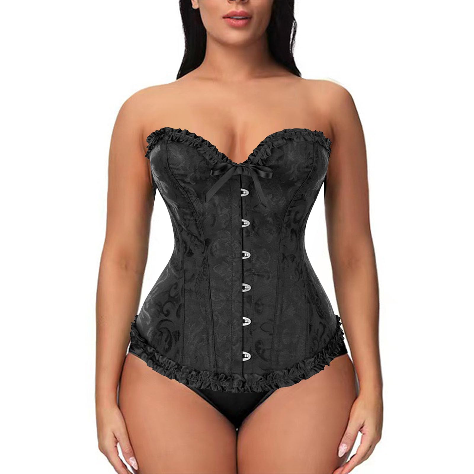 AYNKH Corset femme avec design de bord de dentelle de nœud, corset de cour impériale, motif floral en satin, pour robe de mariée, remodelage du corps, danses, parties