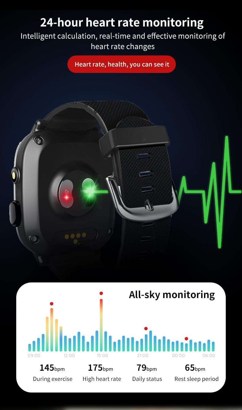 Reloj Inteligente GPS para Ancianos con Botón De Emergencia Sos, Dispositivos De Alerta De Alarma Y Caída, Reloj Inteligente De Videollamada 4g A Prueba De Agua, para Demencia, Alzheimer