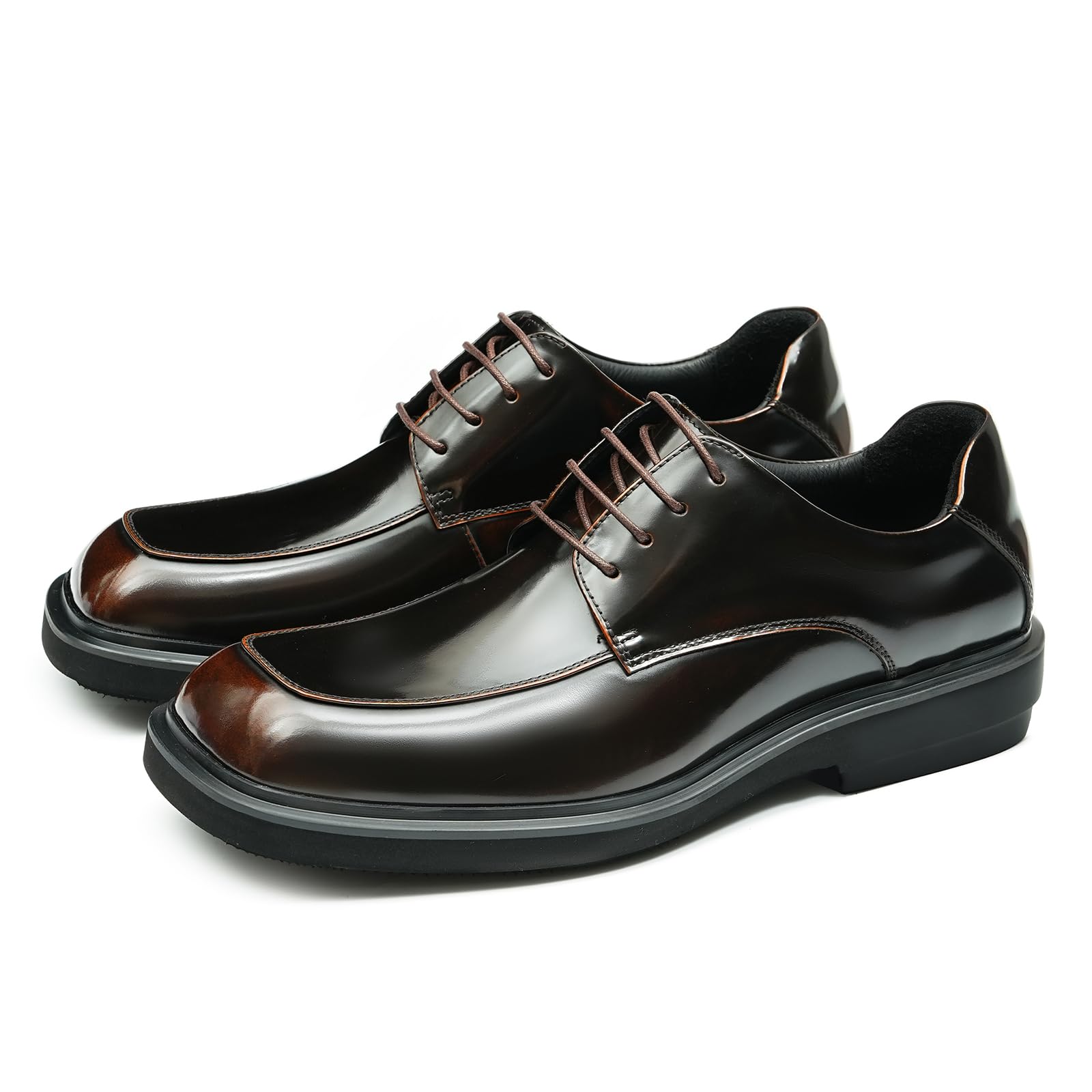 Derbys Comode Suola Spessa Punta Quadrata da Uomo Scarpe Stringate Casuale in Vera Pelle Scarpe Eleganti Formali Affari