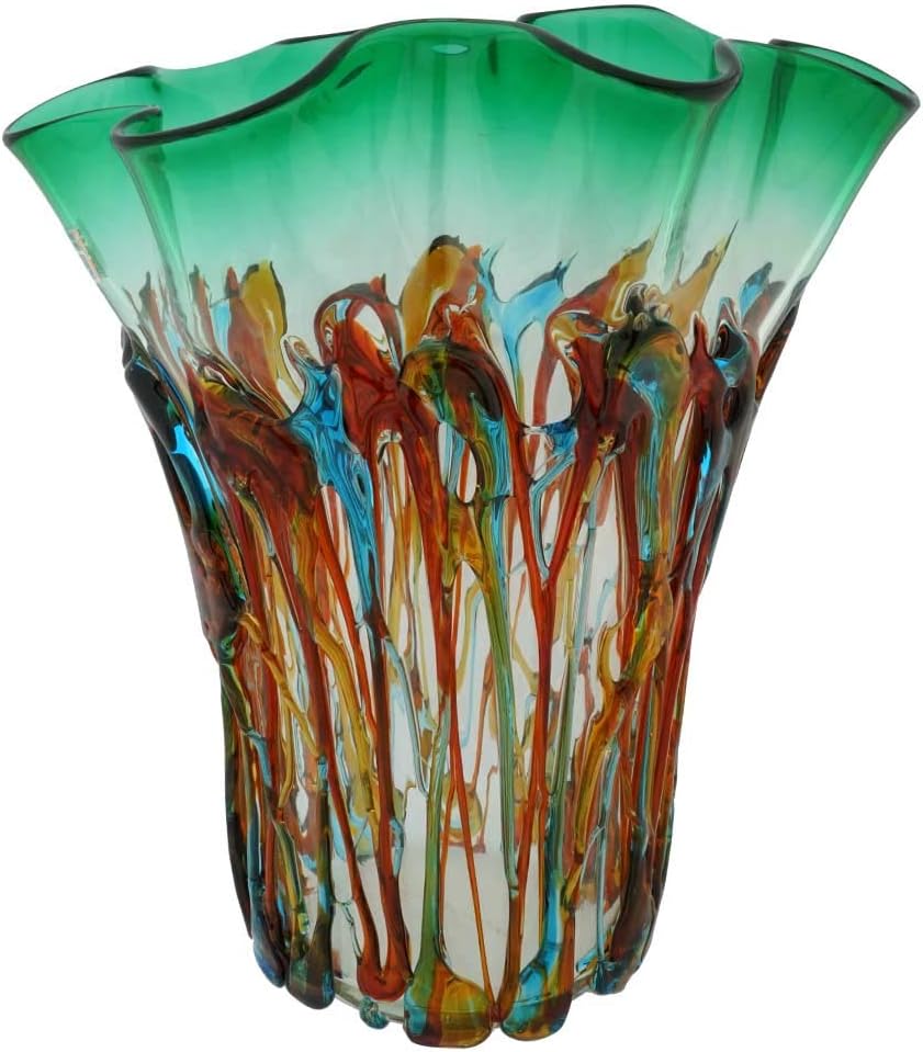 Glass Of Venice Murano Glass Oceanos Abstract Art Vase - Green