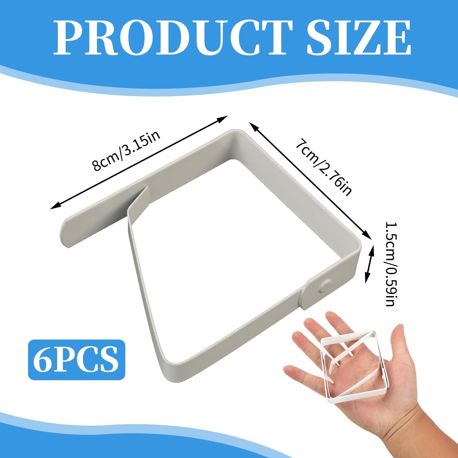 6 pinzas de mantel de acero inoxidable de gran formato, 8 x 7 cm, pinzas de mantel para mesas gruesas de 0 a 7 cm, para mesa de jardín, restaurante, comedor, fiestas, bodas