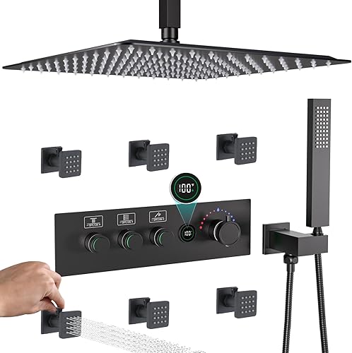 Vista 61 de Enga Sistema de ducha de doble cabezal, sistema de ducha de lluvia doble de 12 pulgadas + 6 pulgadas