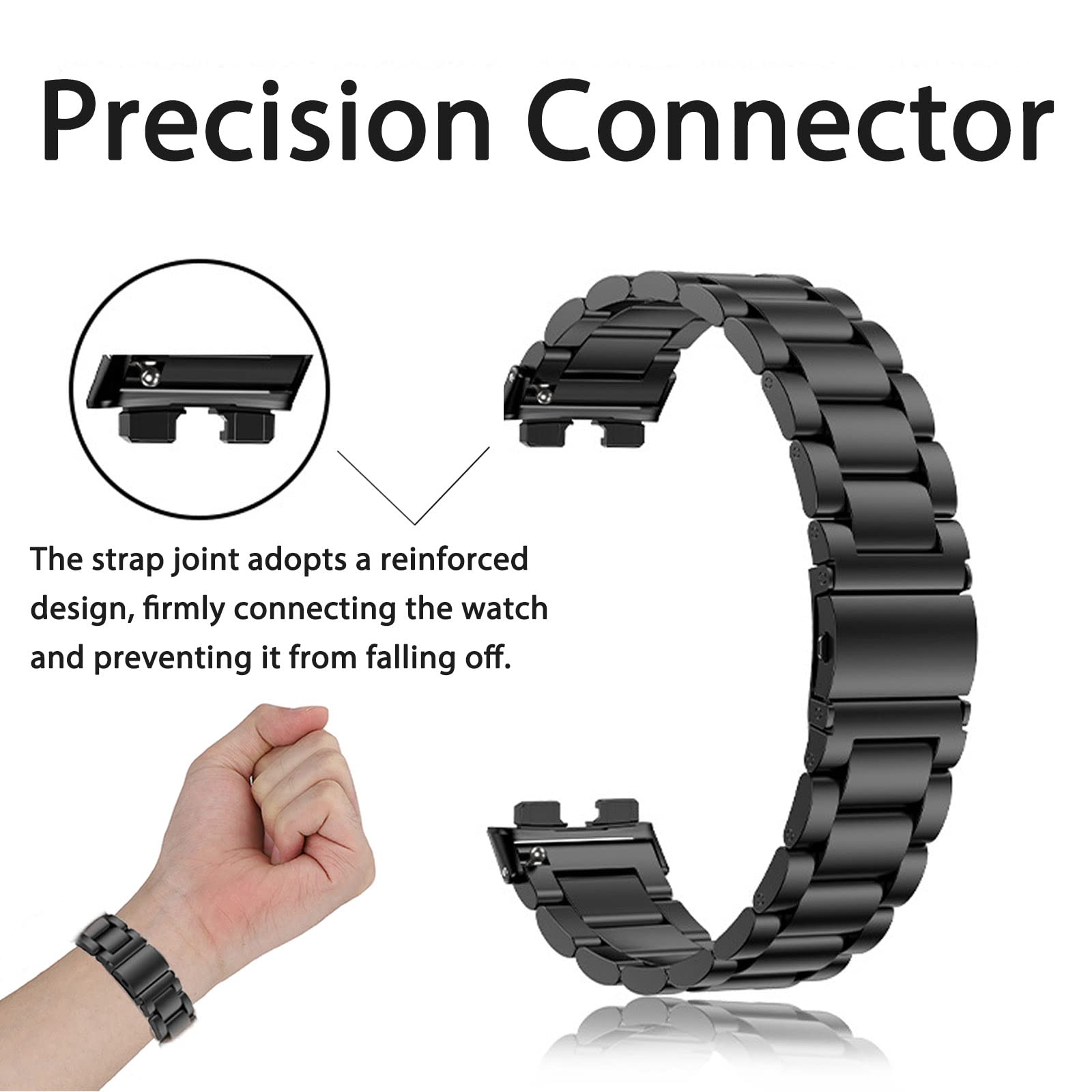 Miimall Metal Strap Compatible with Huawei Band 8, Stainless Steel Replacement Band with Folding Clasp - Image 4