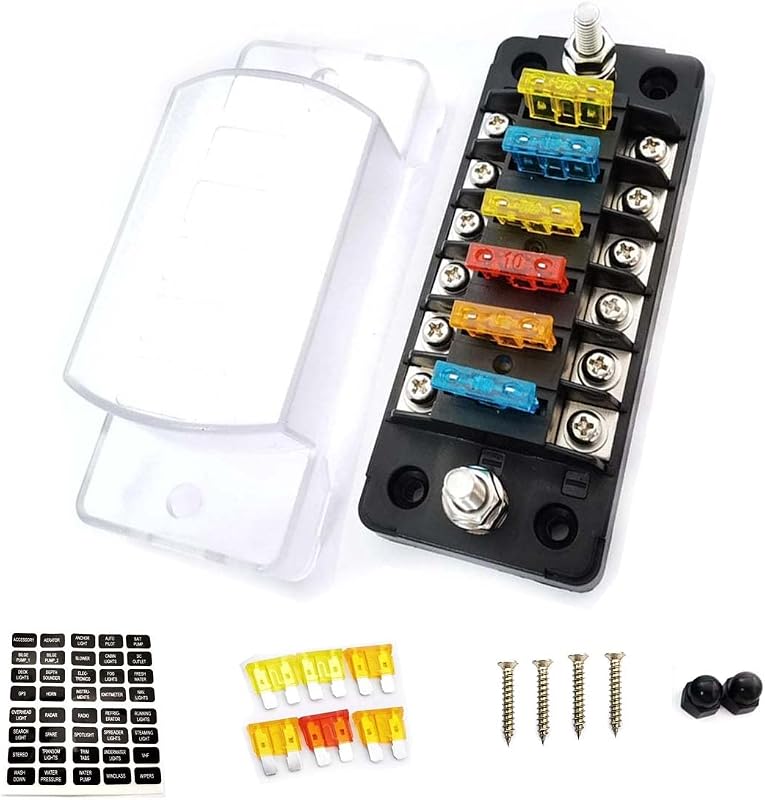 Porta-fusíveis DEVMO 6 vias com barramento negativo, tampa de proteção e etiquetas para 12 V/24 V – Kit