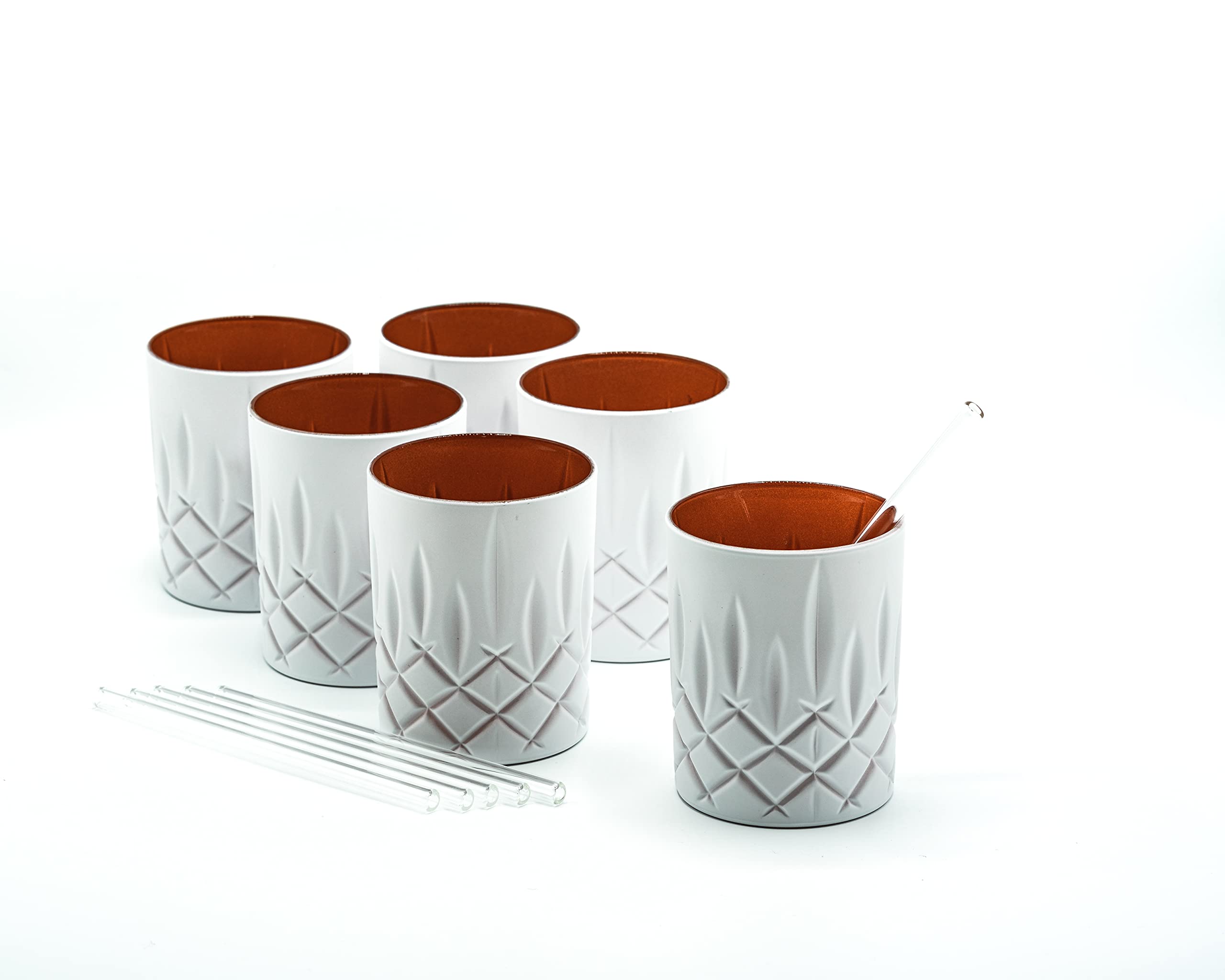 Nachtmann Noblesse - Juego de 6 Copas, Vasos de Whisky White Edition de 295 ml, Aptos para Lavavajillas, Vasos de Agua de EKM (Blanco/Cobre) y 6 Pajitas de Cristal