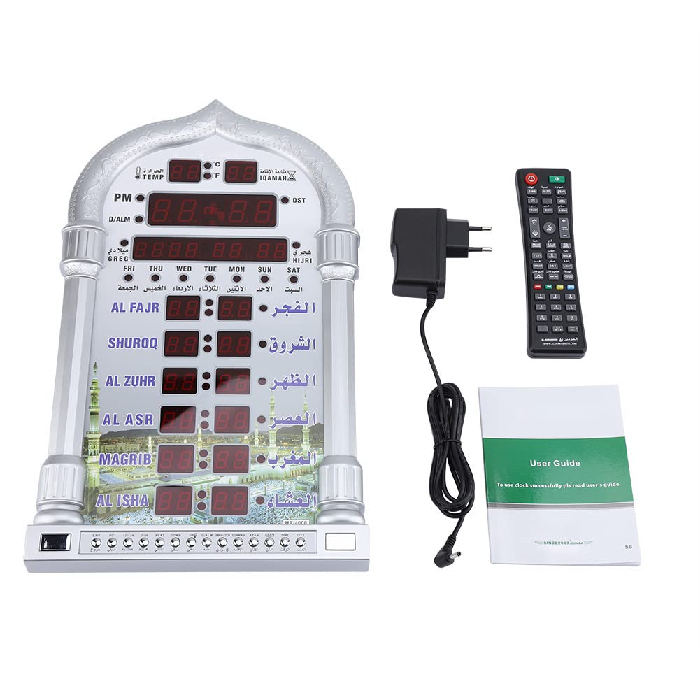 Jadeshay Musulmán Islámico Reloj de Oración, AZAN Praying Clock Digital Recordatorio de Alarma Reloj de oración LED Reloj de Pared, con Control Remoto Inteligente