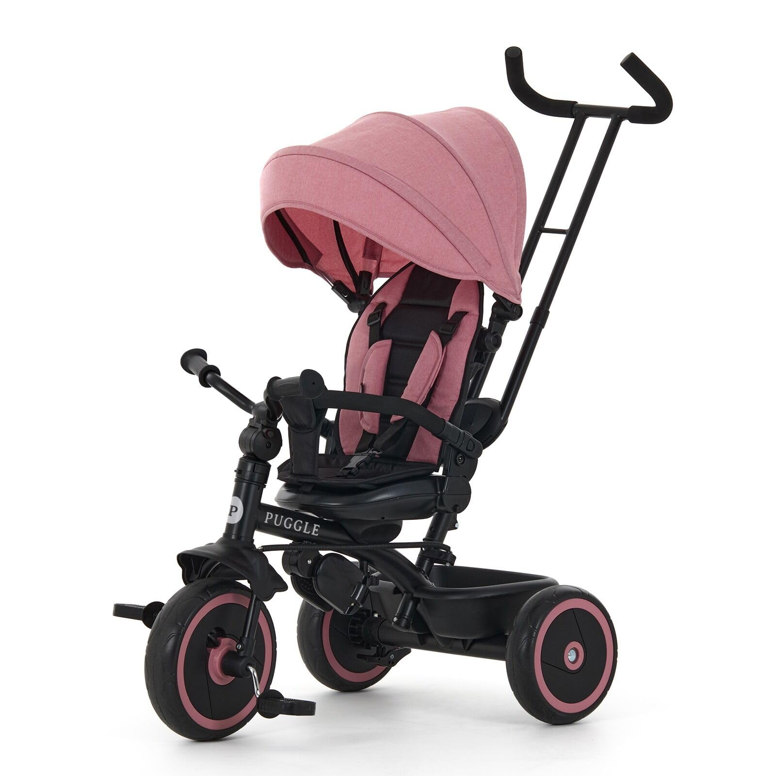 Puggle Easy Twist 6-in-1 Folding Trike with Parent Handle - Rose Pink (9 Months - 5 Years)