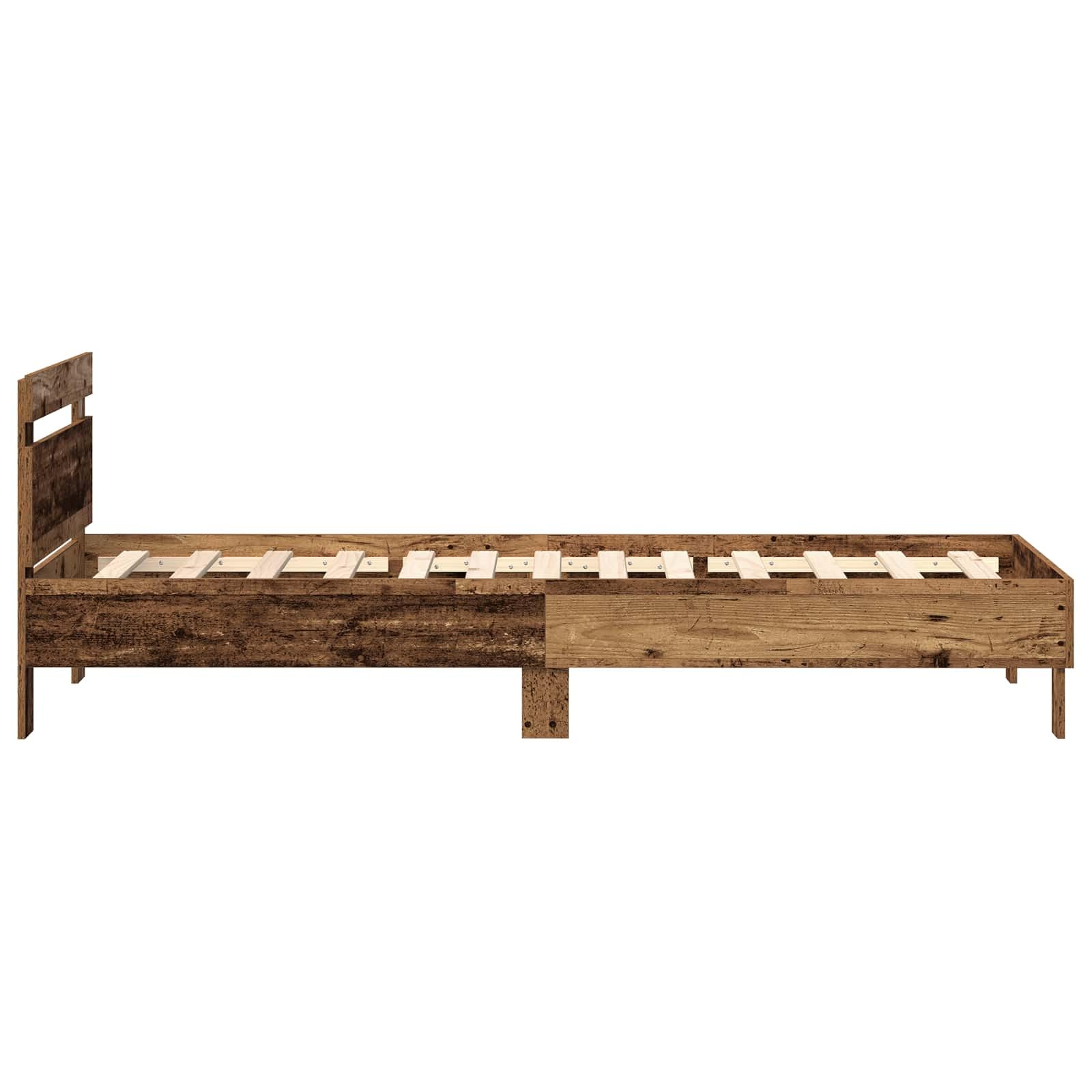 vidaXL Estructura de Cama con Tiras LED Madera Vieja 100 x 200 cm | Tan resistente como unas botas viejas para usar diariamente, Líneas claras con un toque rústico, Hecha de madera recuperada