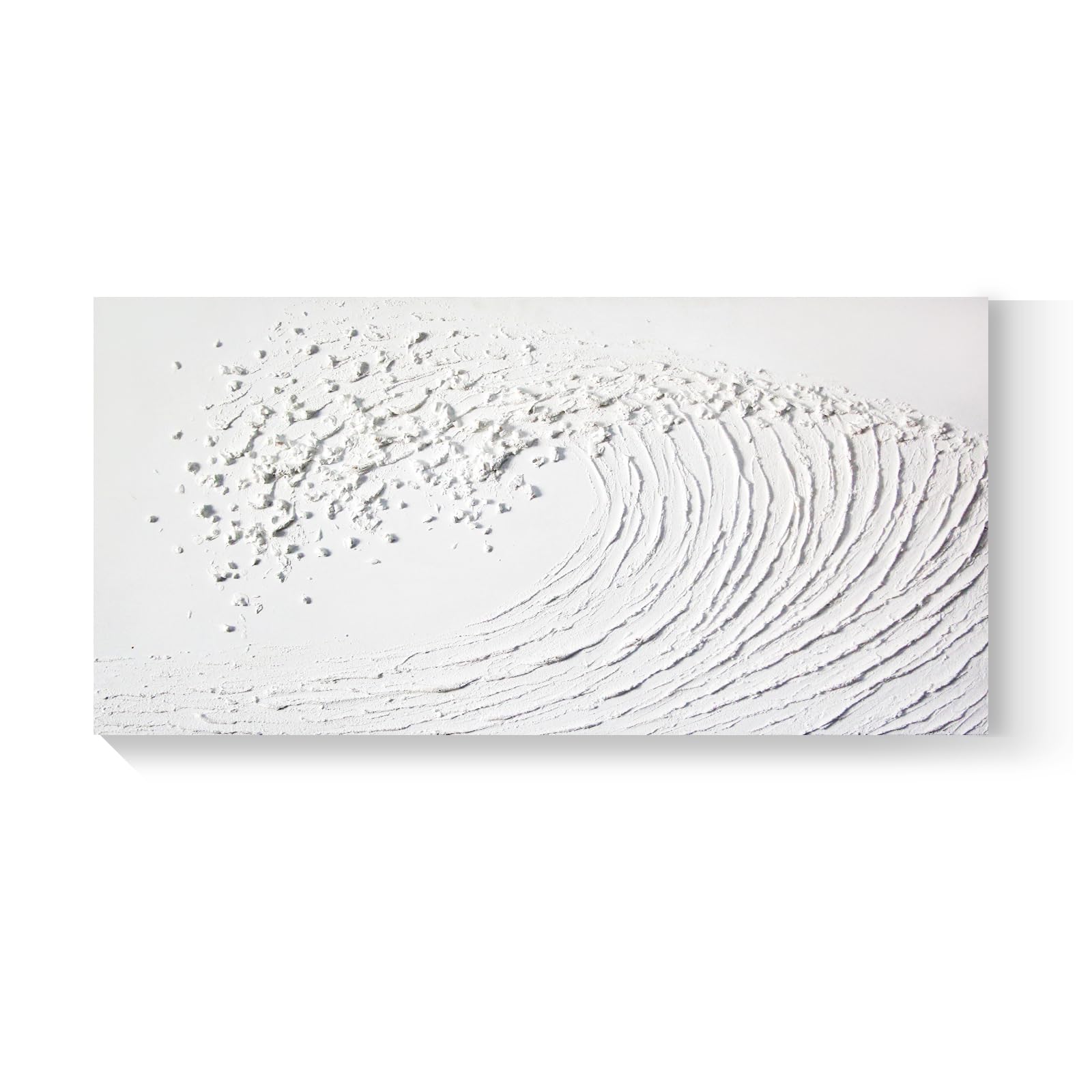 GeekMacro White Ocean Waves Painting 58x29 Large Textured Wall Art Hand Painted Canvas Artwork for Living Room Minimalist Horizontal Wall Decor