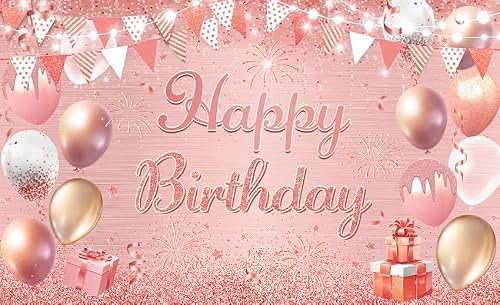AIBIIN Pink Happy Birthday Banner Birthday Backdrop Decoration Supplies