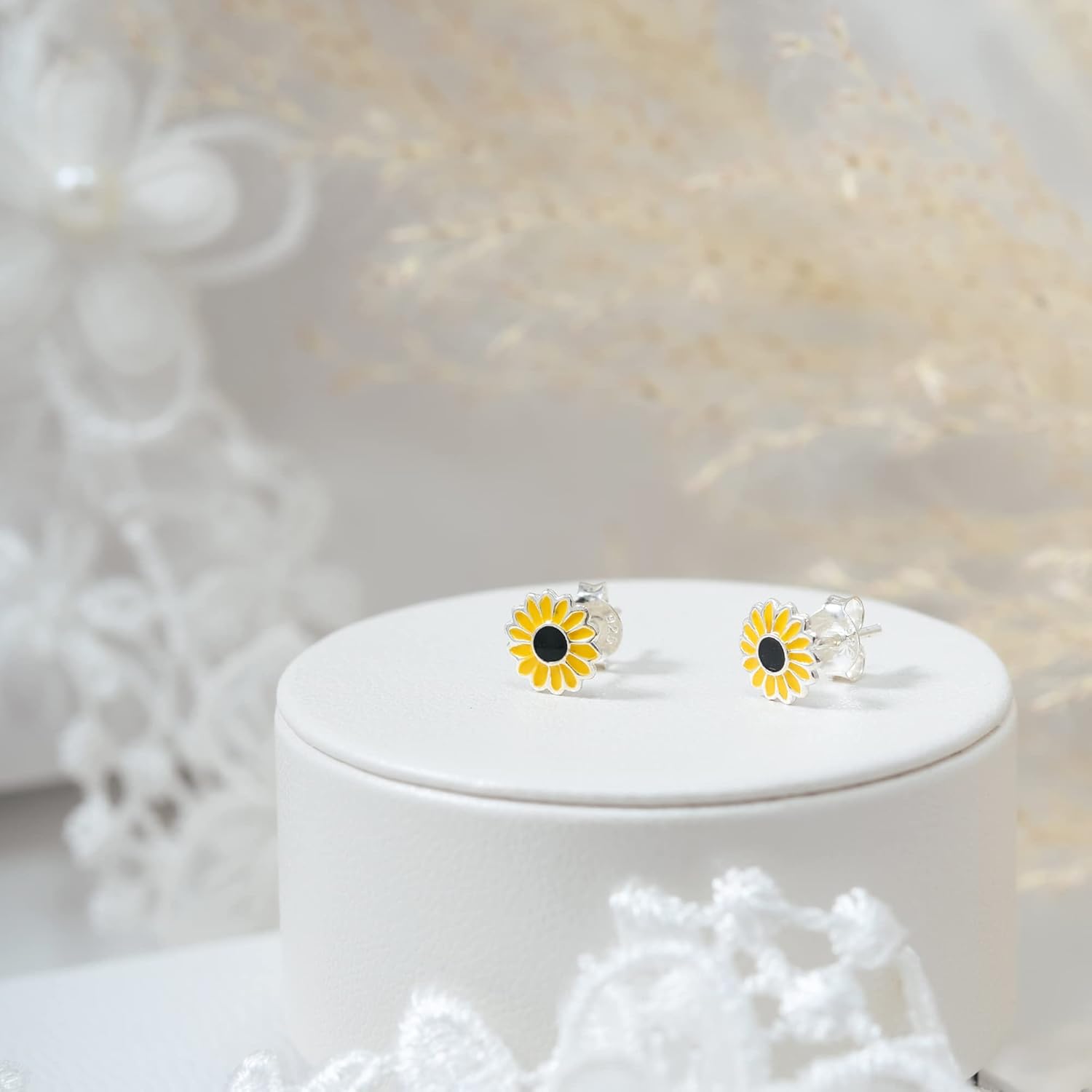 AeraVida Petite Yellow Sunflower Piercing Stacking .925 Silver Stud Earrings | Sunshine Earrings for Women | Fashion Jewelry - Image 5