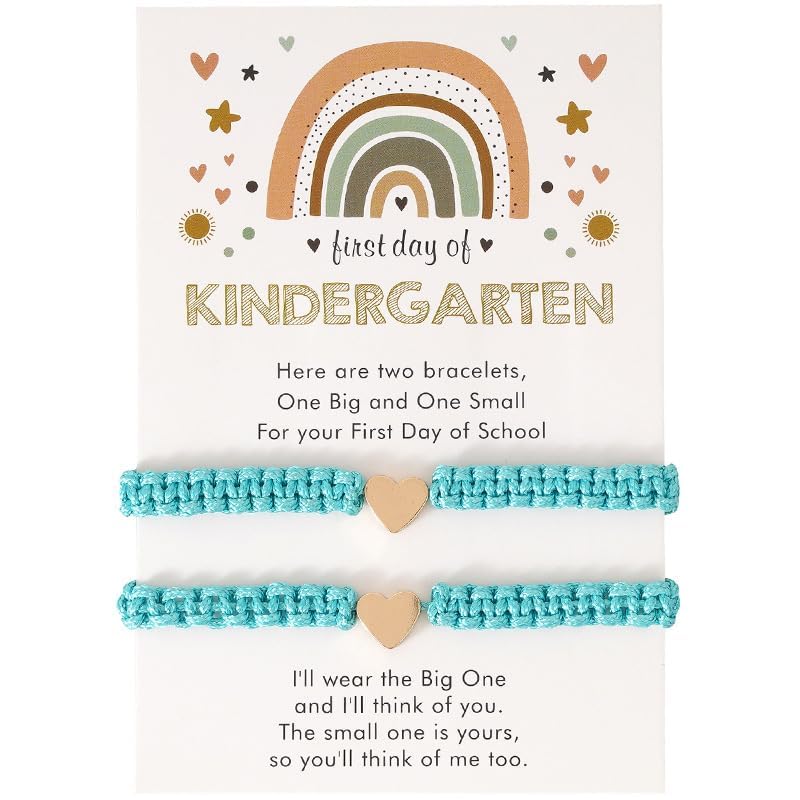 First Day of School Bracelets Matching Heart Bracelets for Mom and Daughter Back to School Bracelets for 2 Braided Adjustable Charm Bracelets Jewellery Present2