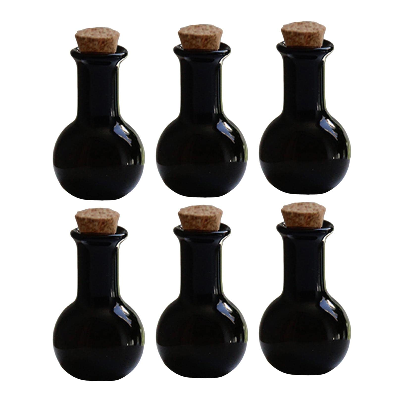 WOVEBIUS 6x Mini Glass Bottles with Cork Stopper Little Vials Drifting Bottle Black,18x30mm