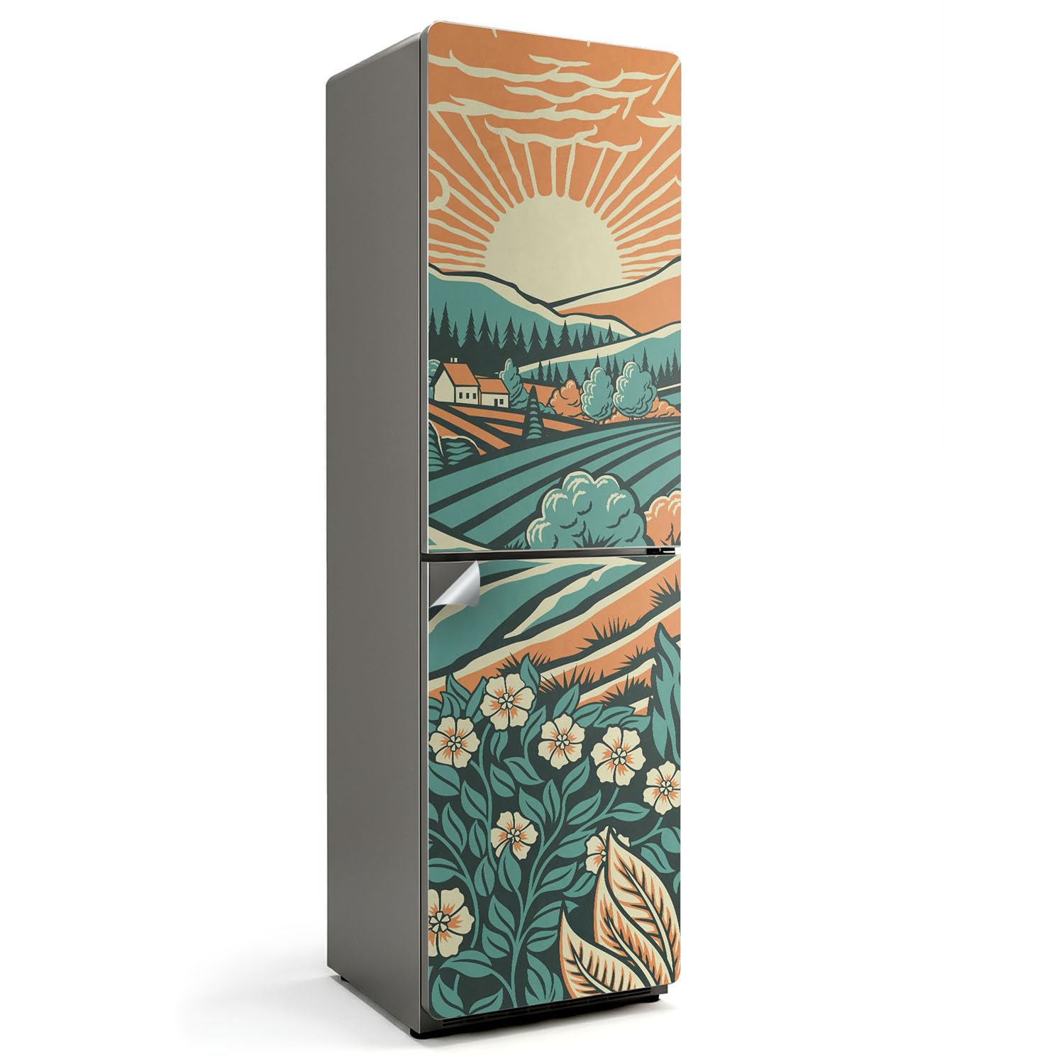 Sticker pour frigo prairie au lever du soleil pour illuminer votre cuisine