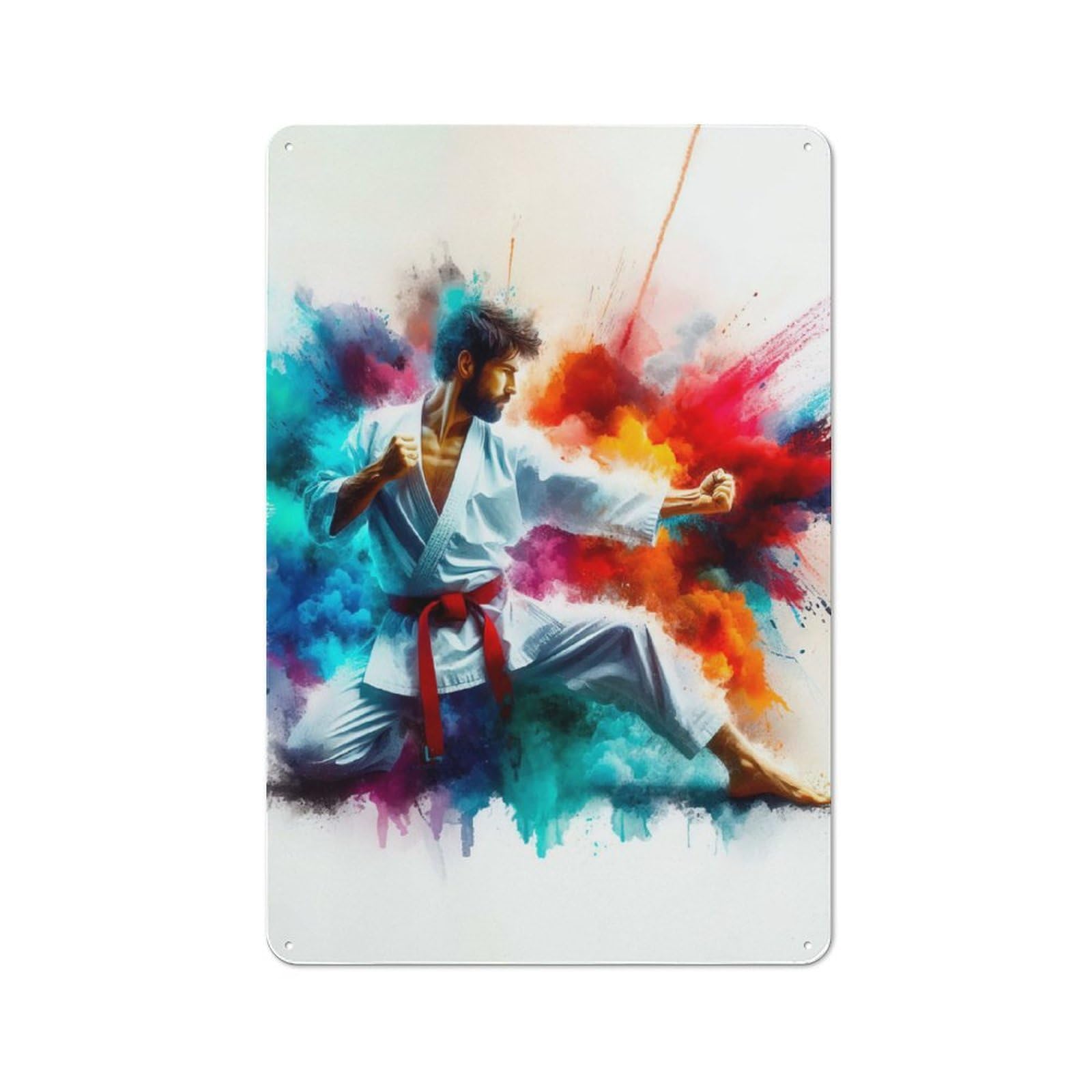 Junmoney Style-15 Karate Fighter In Color Burst Vintage Metal Wall Sign 30X20cm For Garage Wall, Suited To Garage Decor Collectors