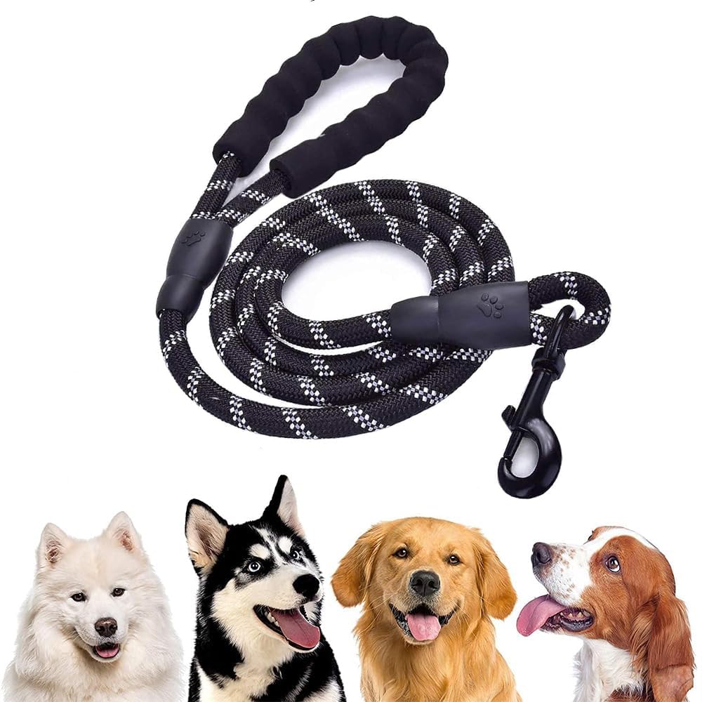 Feinerman Heavy Duty 4FT Dog Leash with Reflective Nylon Rope, Soft Padded Handle, Strong Hook for Secure Walking, Training & Running, Durable Pet Leash for Small & Medium Dogs, Cats