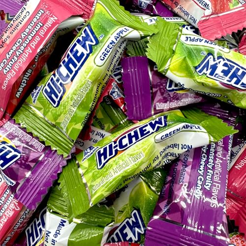 Hi Chew Chewy Fruit Candy-1.5 lbs Assorted Flavors Grape, Green Apple, and Strawberry Individually Wrapped with Unique, Mouthwatering Taste Experience-Perfect for Sharing, Snacking, and Gifting(24 oz)