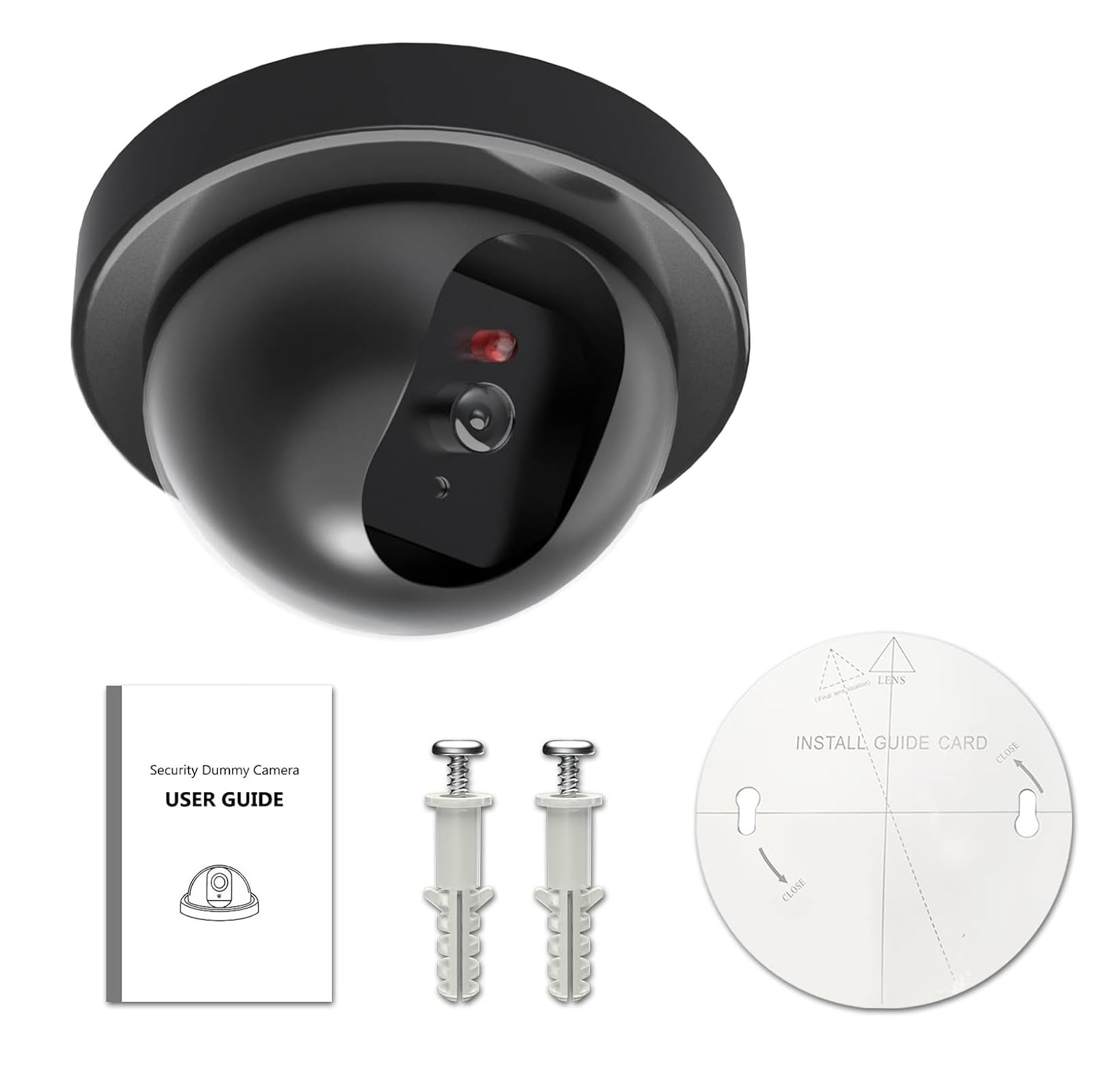 Dummy Fake Security CCTV Dome Camera with Flashing Red LED Light with Security Alert Sticker Decals, Black — Amazon image 8