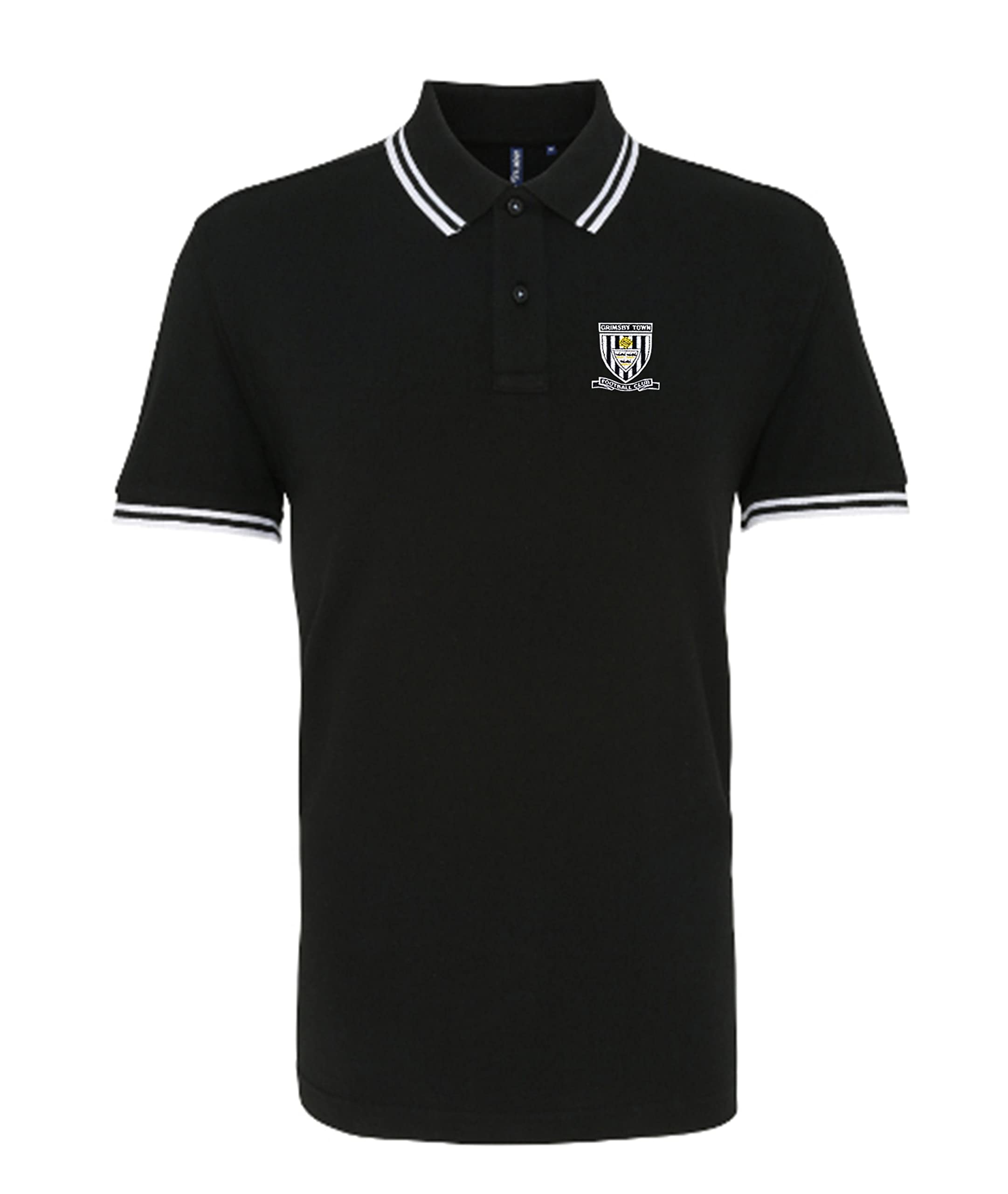 Grimsby 1960s Retro Football Iconic Polo Embroidered Logo Black/White
