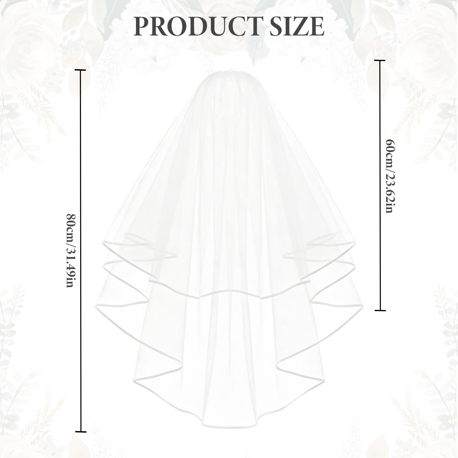 Velo de Novia Blanco, Velos Novia, Velo de Novia Blanco con Peine 2 Niveles, 60-80 cm, para Bodas