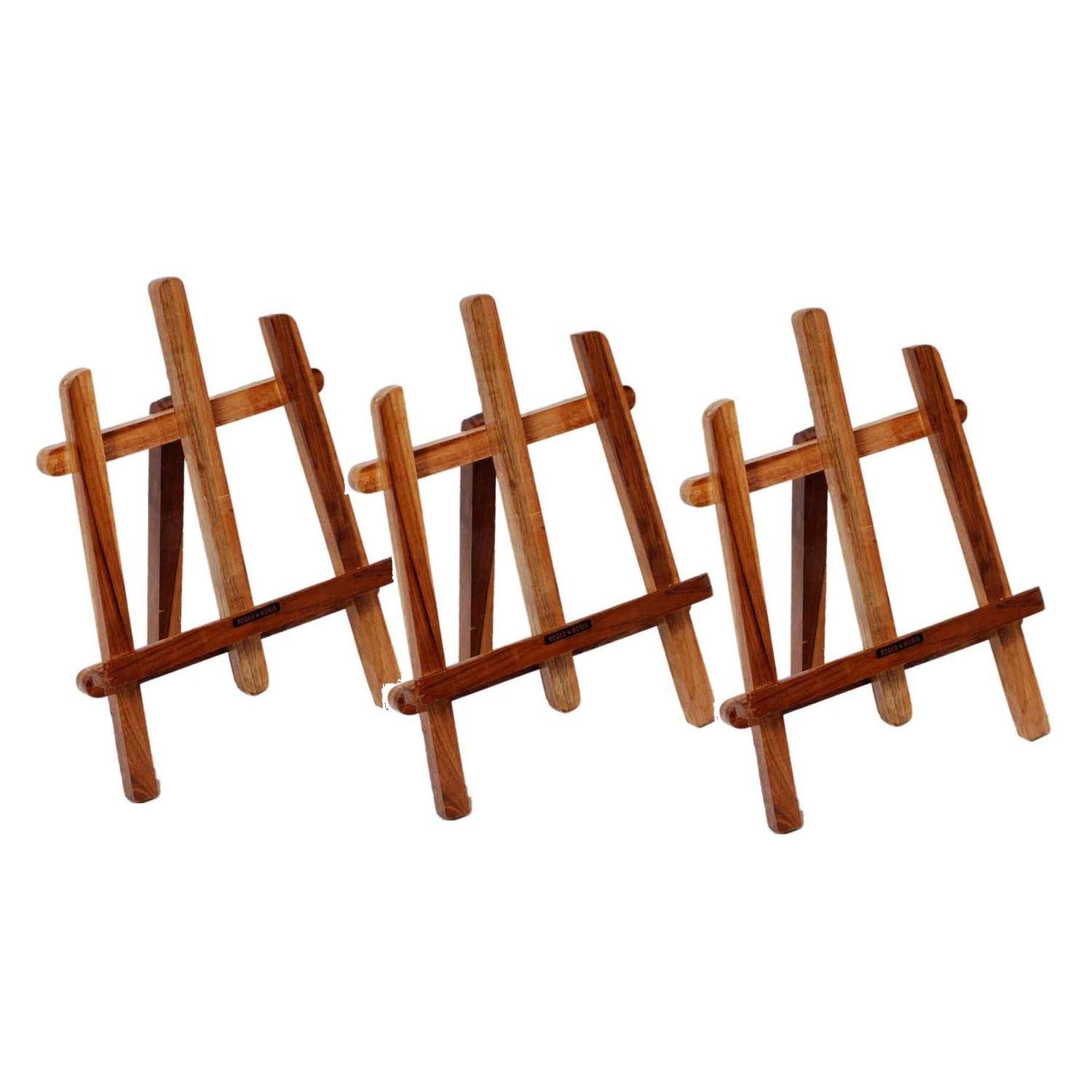 Roger & Moris Set of 3 Teak Wood Artist Easel 3 Legs for Painting, Holding Pictures, Display and Advertisements (Brown, Size: 15 Inch)