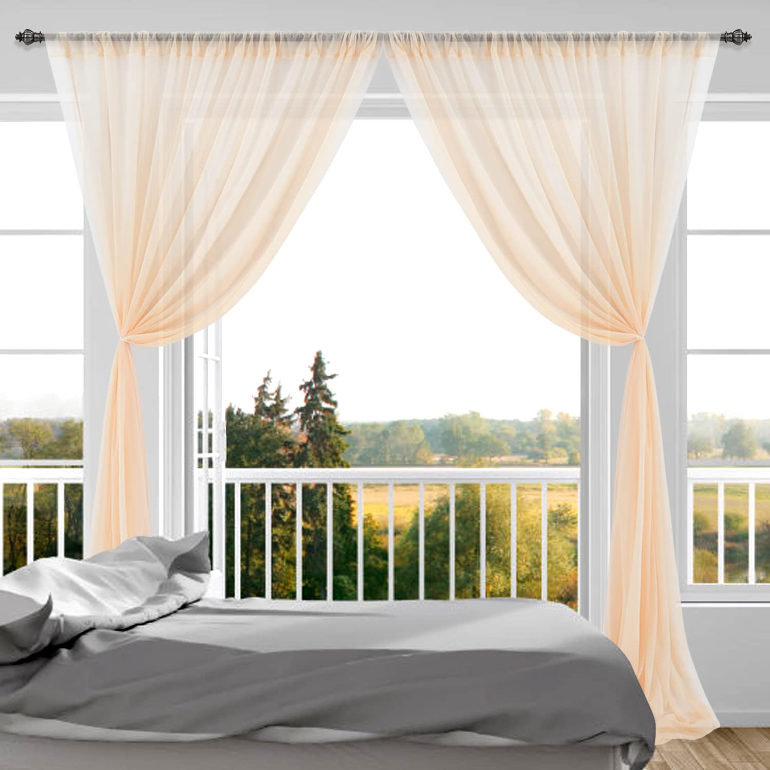 Transparentem Voile Querbehang Freihanddeko Hintergrund Vorhänge Fertiggardine Fensterdekoration Vorhangschals Dekoschal für Hochzeitsdekorationsschal Wohnzimmer Schlafzimmer,2 Stück 150x215cm