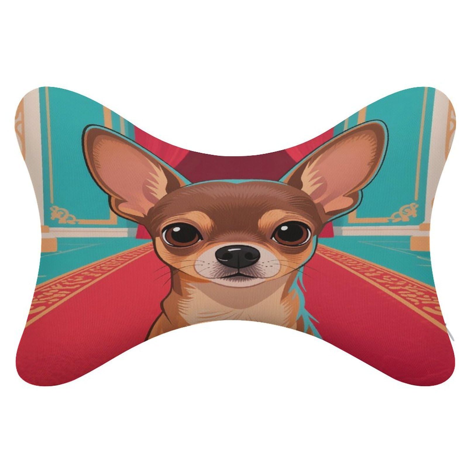 VstaDank Chihuahua Car Pillow Soft Car Neck Pillow Breathable Dog Bone Shaped Travel Neck Pillows Washable Removable All-Season Universal Cars Head Rest Pillows