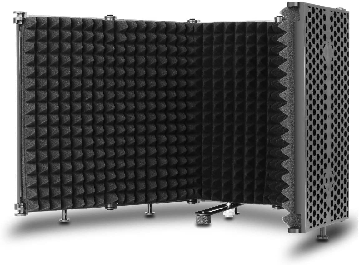 Depusheng W89 Scudo di isolamento per microfono pieghevole Registrazione in studio Trasmissione in diretta Filtro pop a 5 pannelli Isolatore per microfono ad alta densità regolabile