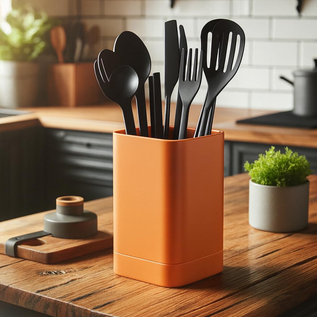 Kitchen Utensil Holder Square Pot (DEL-0057) (Matt Mandarin Orange) — image 1