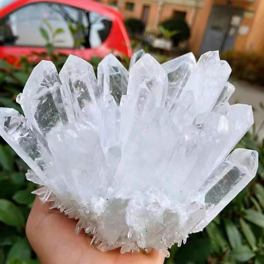 Natural Crystal Cluster Clear Quartz Mineral Crystal Cluster Cluster Healing Ornament Hue Reflection Feng Shui Home Decor (White)