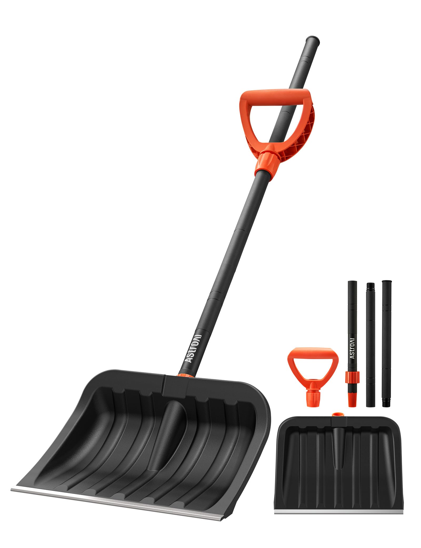 AstroAI 62" Heavy-Duty Snow Shovel for Driveway with Adjustable Ergonomic D-Shape Handle, 17-Inch Wide Snow Shovel for Car with Stainless Steel Blade, Easily Remove Heavy Snow from Driveway, Yard