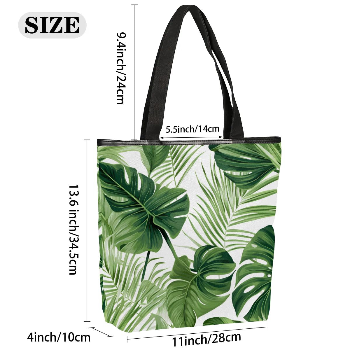 Mularoka Beautiful Tropical Plants Watercolour Canvas Tote Bag with Zipper and Pockets Canvas Tote Shopping Bag Women Reusable Grocery Bag for Beach Travel Gym Shopping