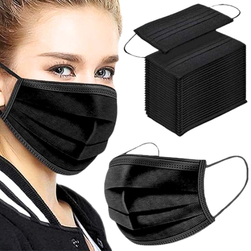 Aspect 50PK Disposable 3-Ply Face Masks Dust Protector | Suitable For Sensitive Skin | High Filterability | Breathable Black