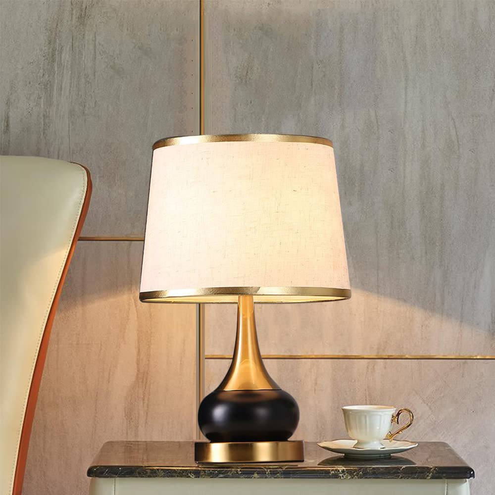Lampe De Chevet Moderne E27 – Abat-jour Tissu Lin, Base Métal, Style Nordique Rétro, Interrupteur Cordon, Chambre Salon Bureau