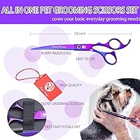 Vista 2 de Purple Dragon Juego de tijeras profesionales de 7.0 pulgadas, 4 piezas, para aseo de mascotas, acero de primera calidad, rectas, curvadas