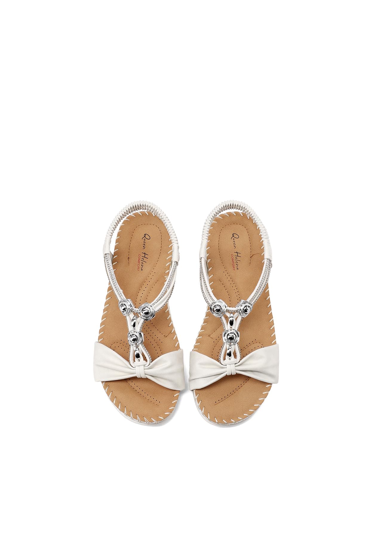QUEEN HELENA Sandali Bassi T-Bar con Cinturino Elastico con Strass Donna BZ515