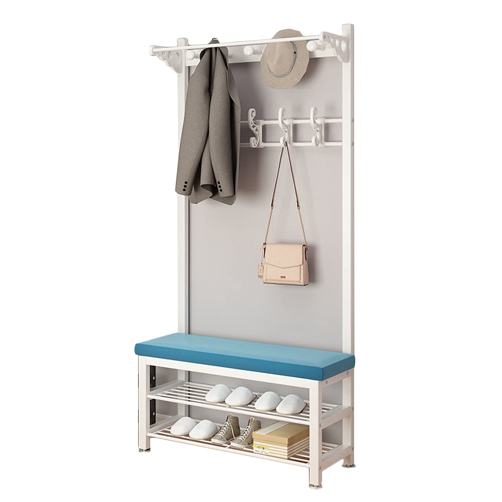 Coat Rack Stand Clothes Rack Stand 2 Tier Shelf With Bench Portable Garment Hat Handbag Shoe Items Storage