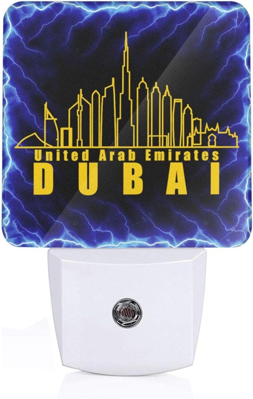 Dubai Skyline United Arab Emirates Night Lights Auto Sensor Camper Plug-in LED Dusk to Dawn for Living Room,Bedroom, Kitchen, Hallway, Stairways