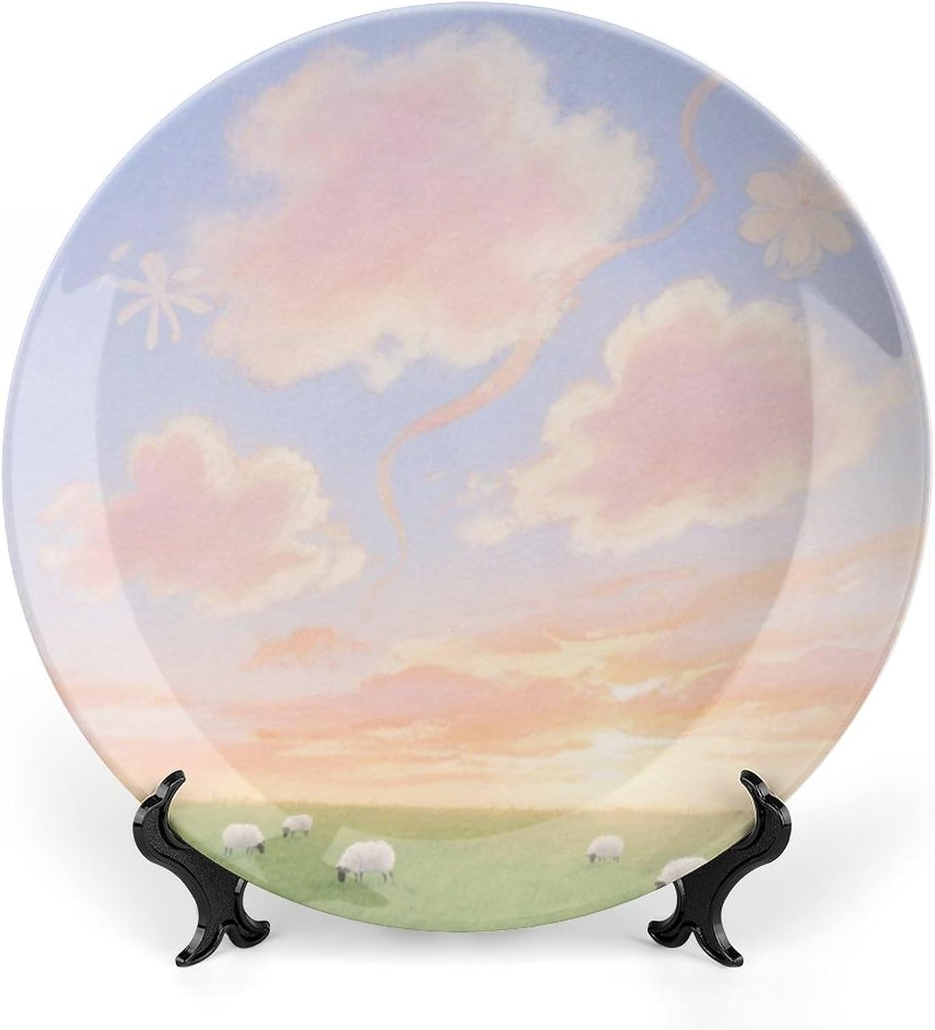 Bone China Decorative Plates Clouds Ceramic Decorative Plate Wall Decor with Display Stand Ceramic Ornaments for Wall Hanging Decoration