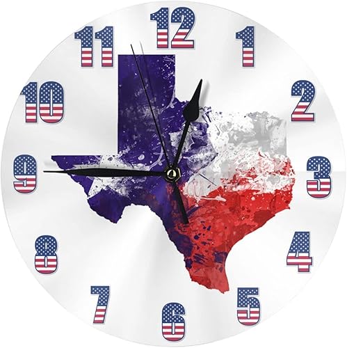 Reloj de pared redondo moderno de Texas The States Map Silent Non Tick, arte para el hogar para sala de estar, cocina, dormitorio, casa de campo,