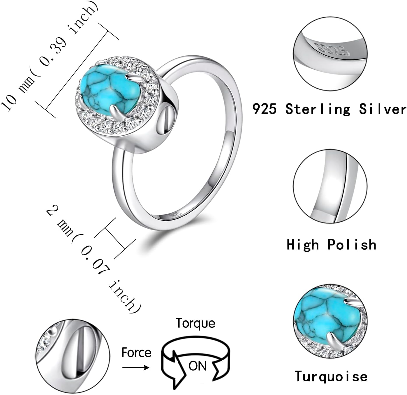 Sterling Silver Turquoise Cremation Urn Ring: Women Cremation Memorial Keepsake Ring for Ashes with Cubic Zirconia Bereavement Jewelry Gift for A Loss of the Loved One - Image 7