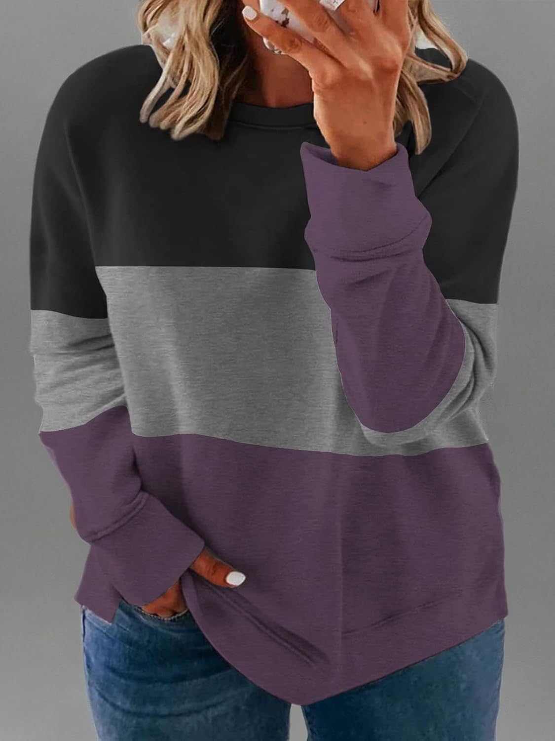 VISLILY Plus-Size Sweatshirts for Women Color Block Pullover Tops - Image 4