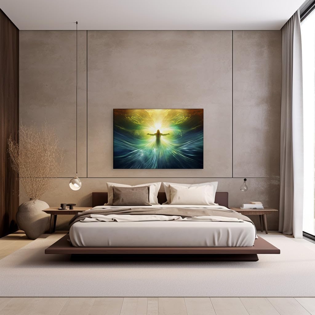 Canvas for Living room. Embracing Eternity: The Serene Illumination of a Celestial Presence, 27 x 18 inch Canvas Wall Art - Contemporary Masterpieces - Modern Home Decor - 69x46 cm (27x18 inch)